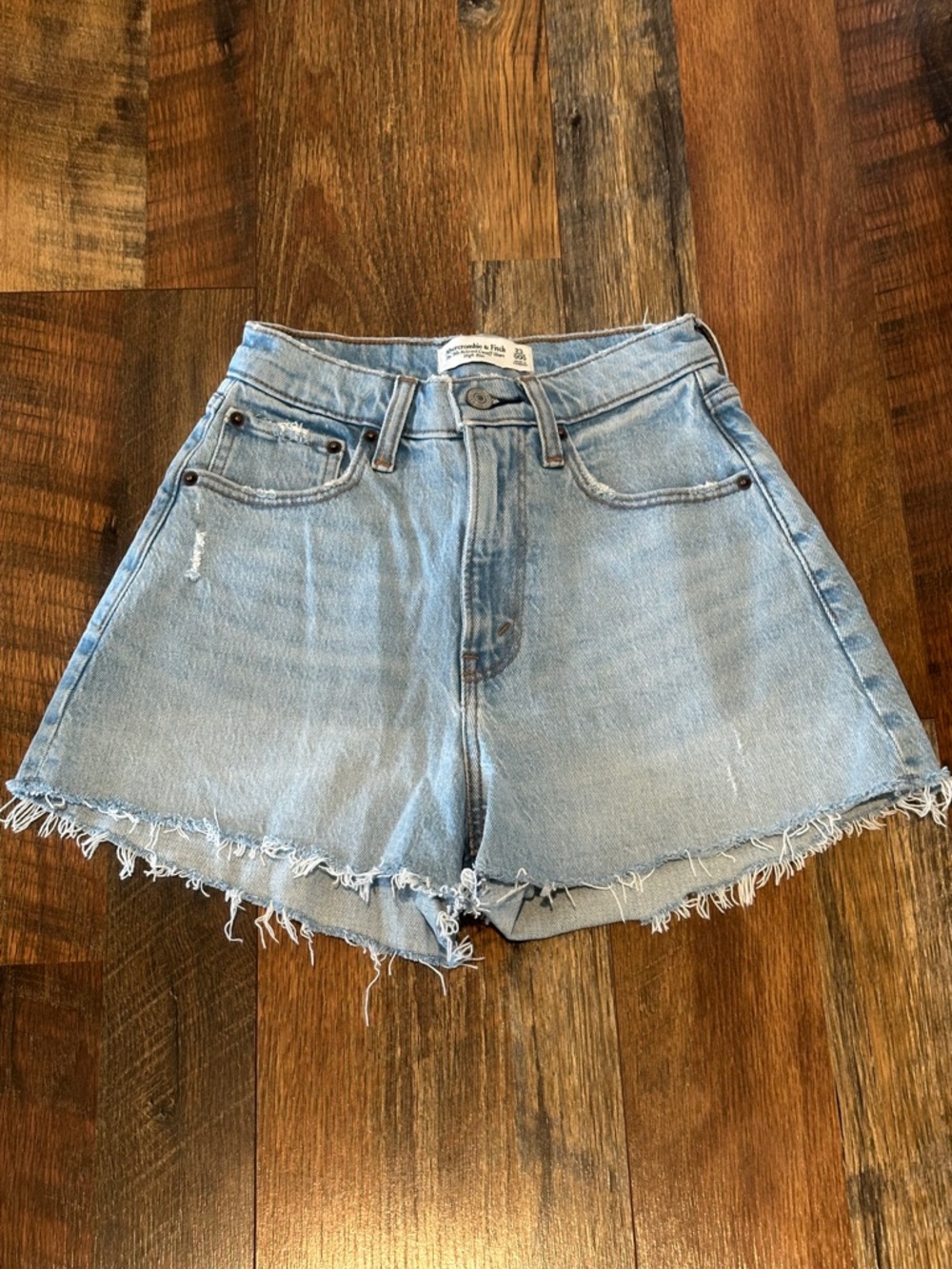 Abercrombie & Fitch Light Wash Frayed High-Rise Denim Shorts